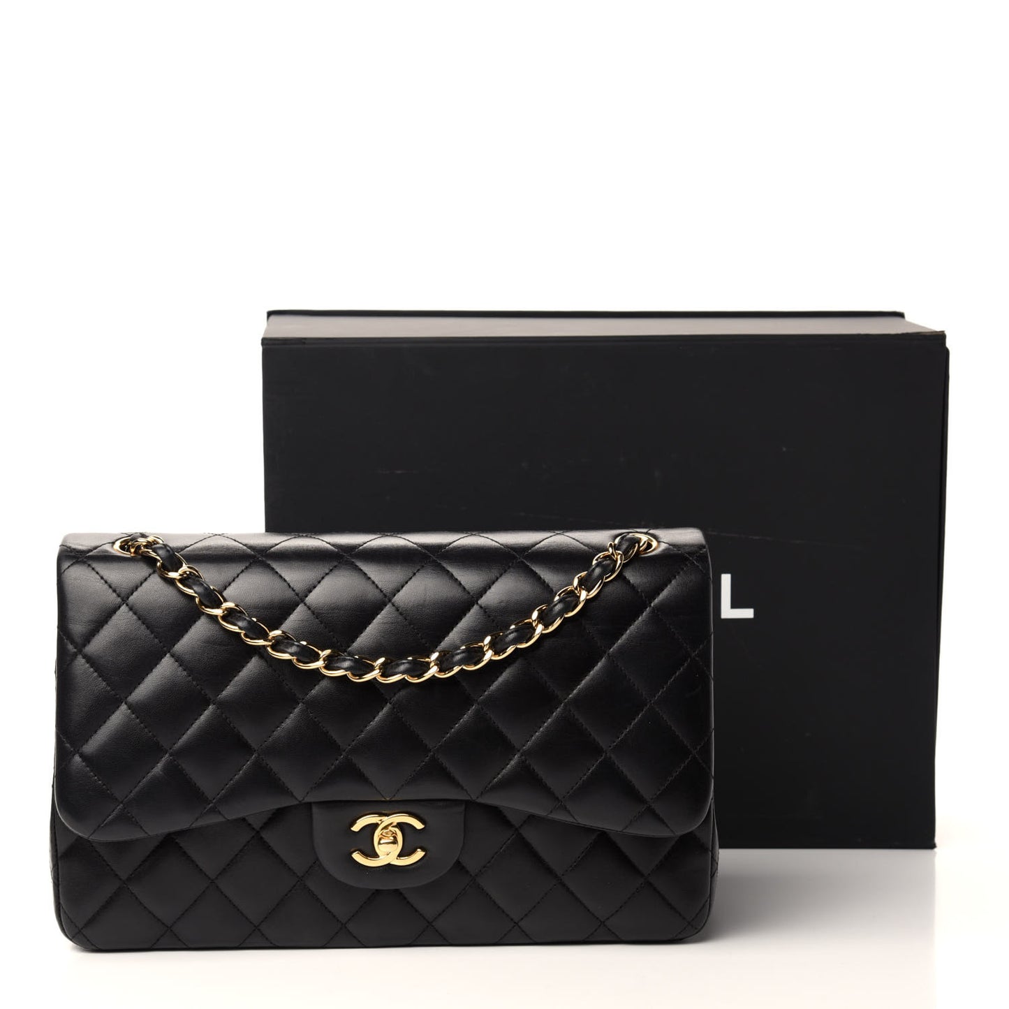 Lambskin Quilted Jumbo Double Flap Black
