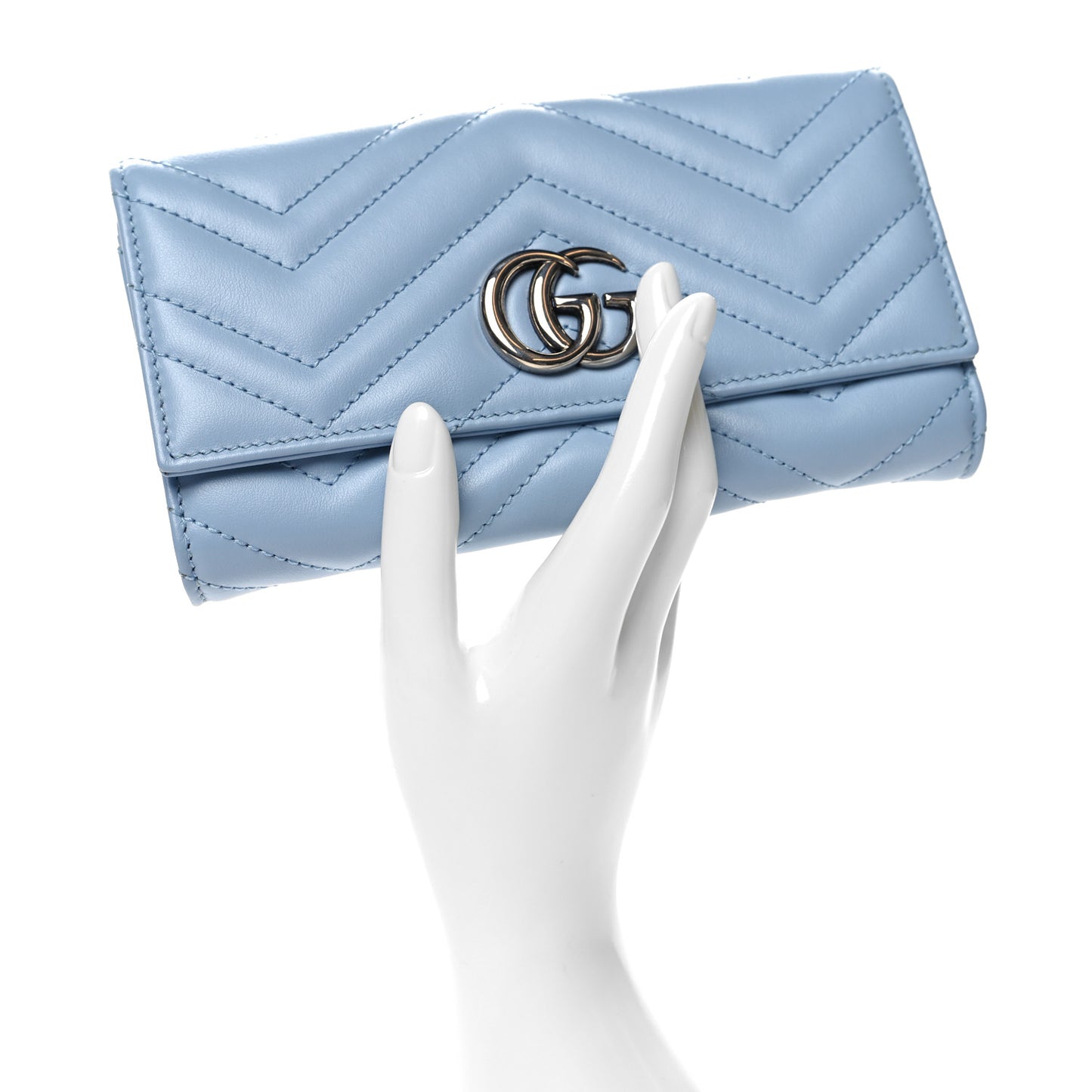 Calfskin Matelasse GG Marmont Continental Wallet Porcelain Light Blue