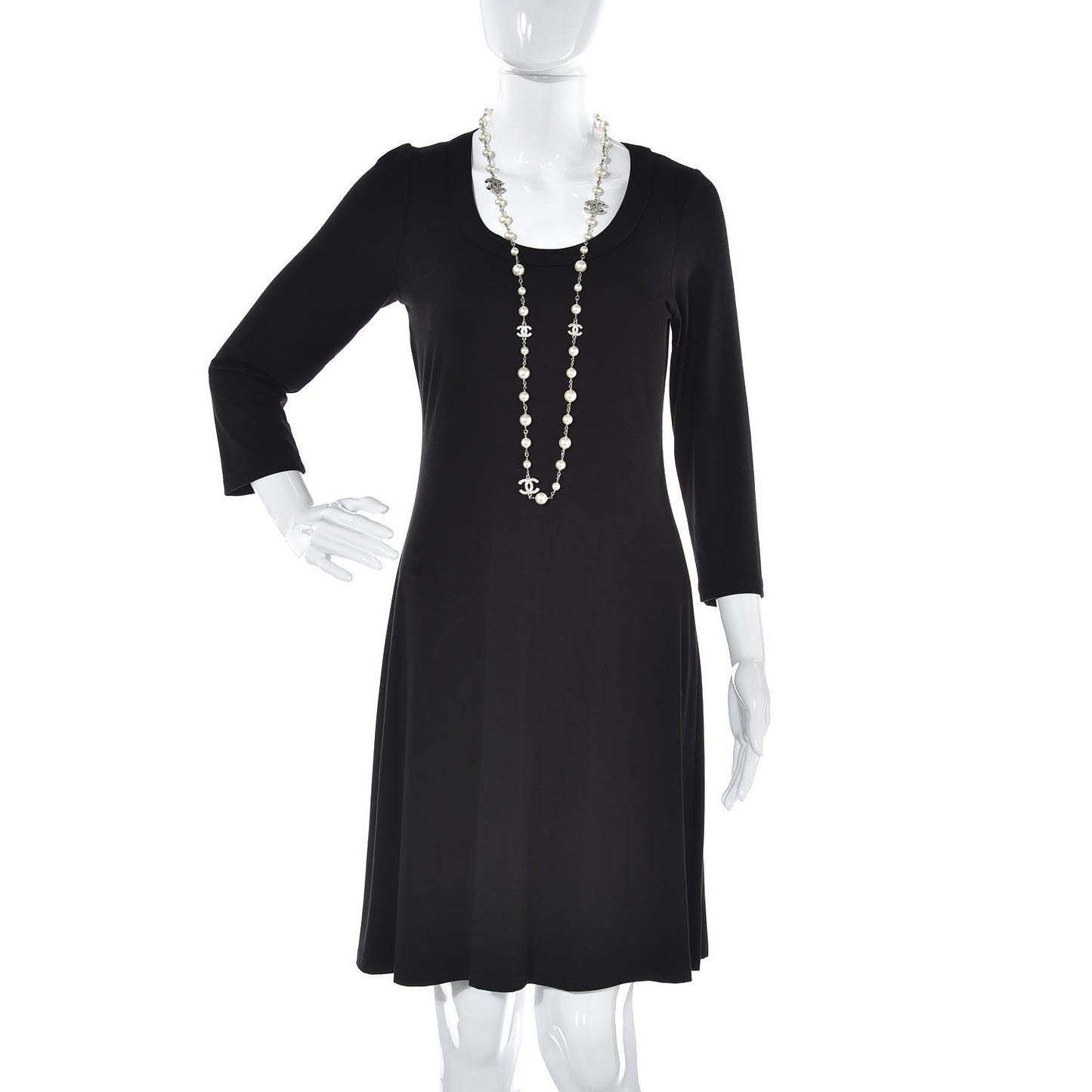 Crystal Pearl CC Long Necklace Silver