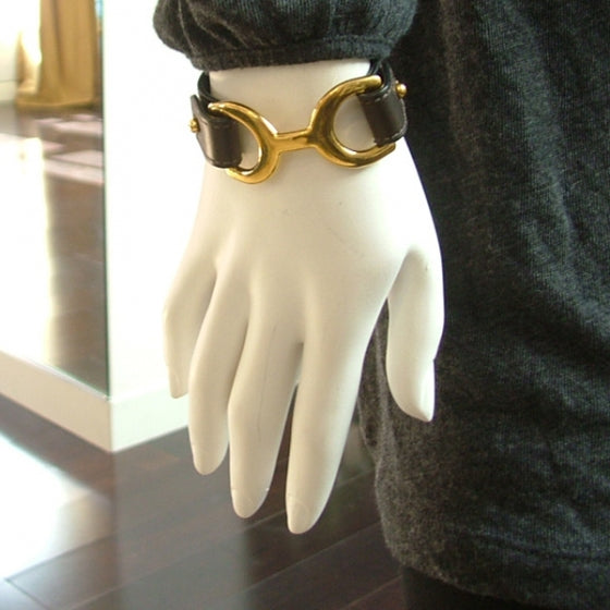 Hermes Leather Equestrian Gold Plated Cuff 2 of 7