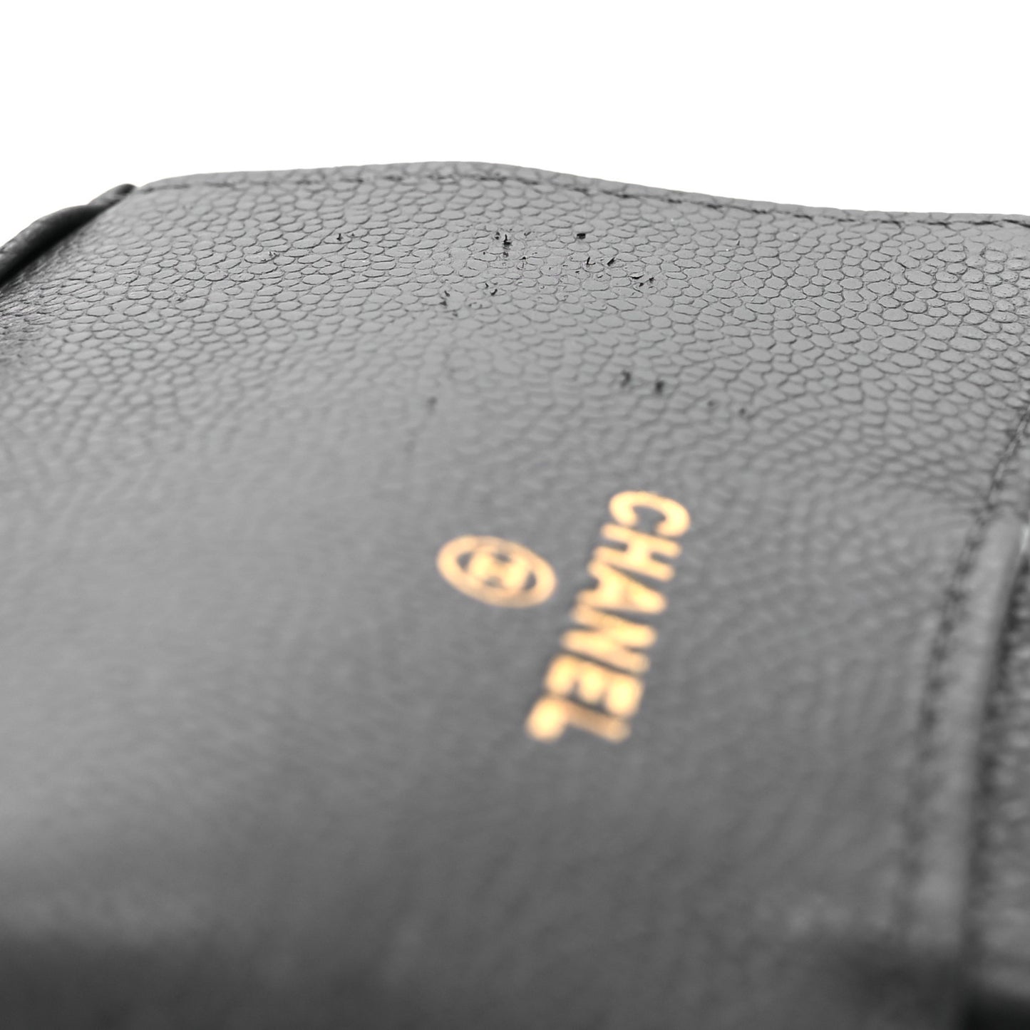 Caviar Quilted Flap Card Holder Wallet Dark Grey