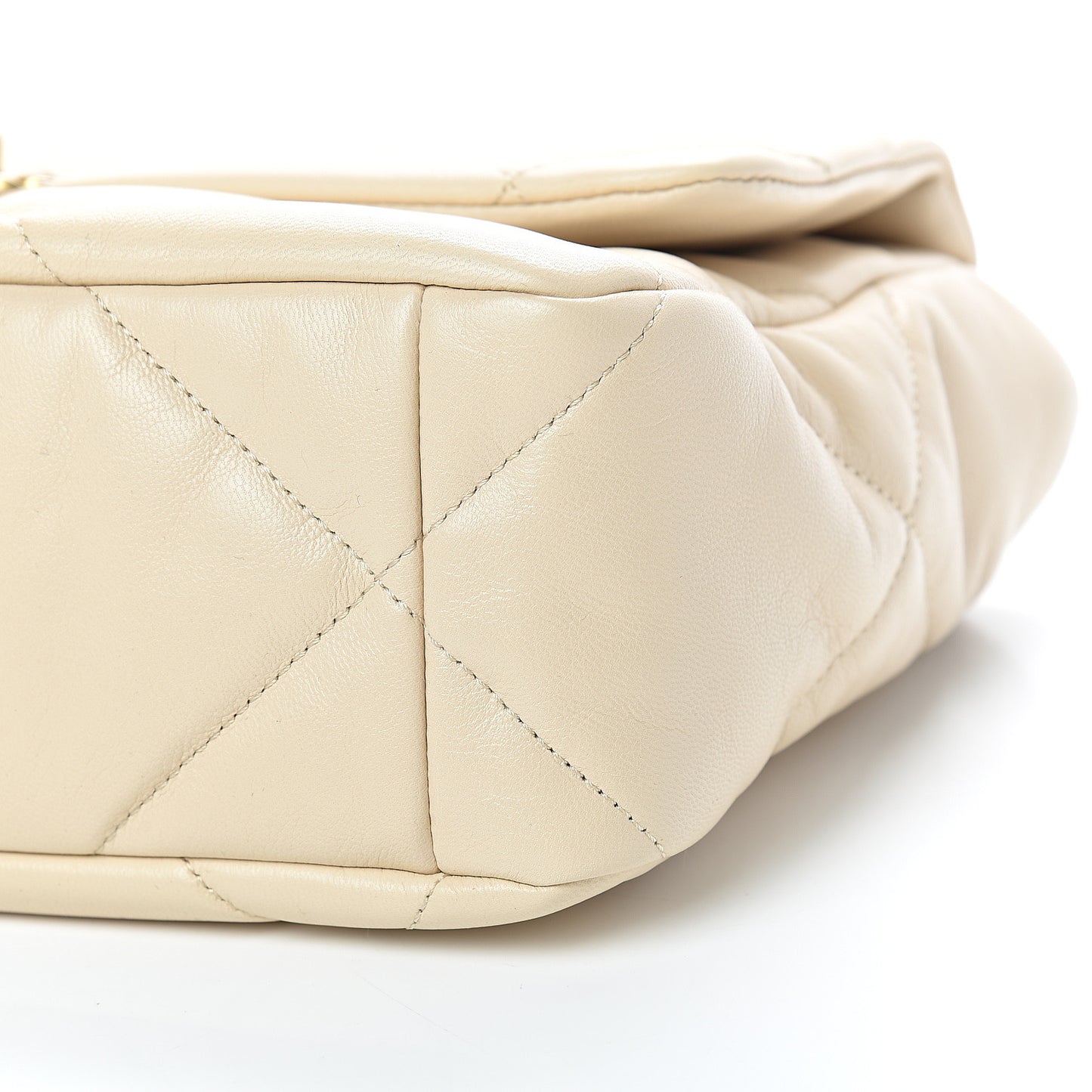 Goatskin Quilted Large 19 Flap Beige