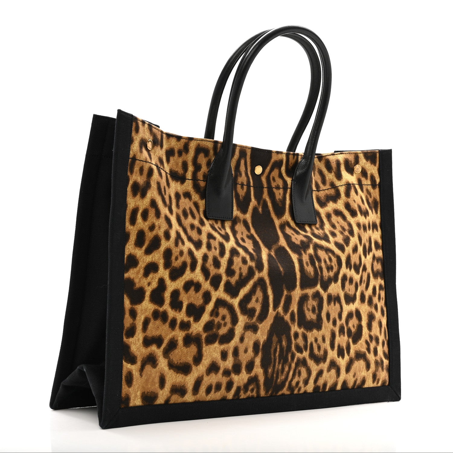Saint Laurent Canvas Calfskin Leopard Print Rive Gauche Noe Tote Natural Black 3 of 14