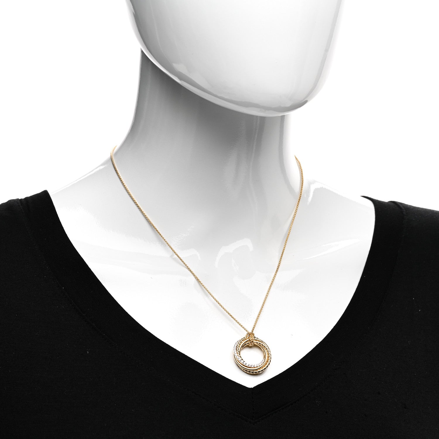 David Yurman 18K Yellow Gold Diamond 21mm Crossover Pendant Necklace 2 of 4