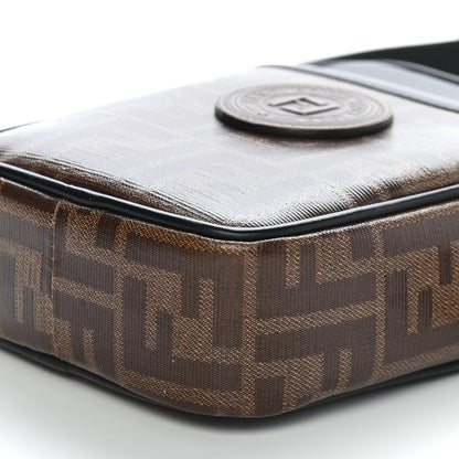 Fendi Glazed Fabric Vitello Century FF 1974 Stamp Patch Small Crossbody Messenger Mogano Panna Black 11 of 11