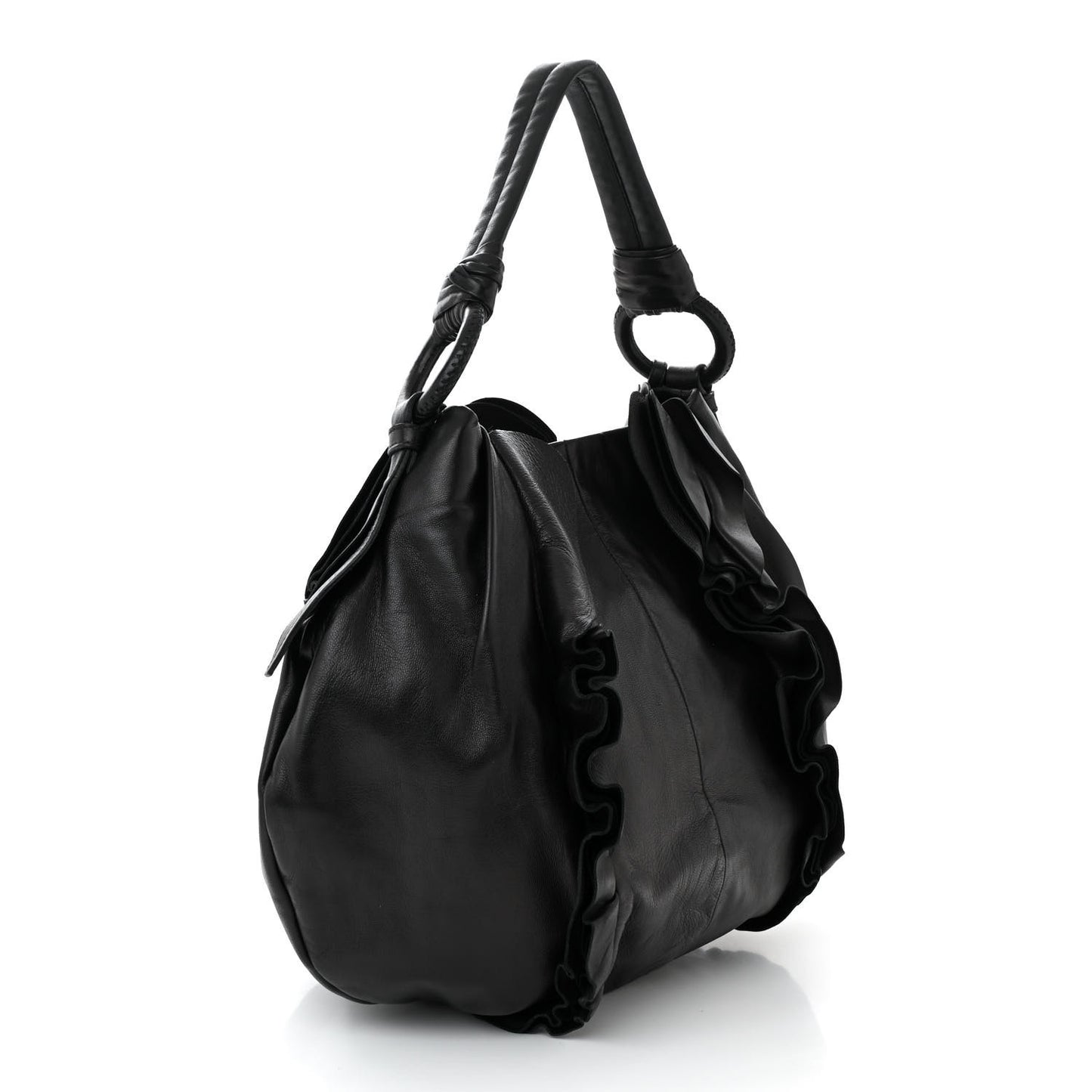 Nappa Ruffle Hobo Black