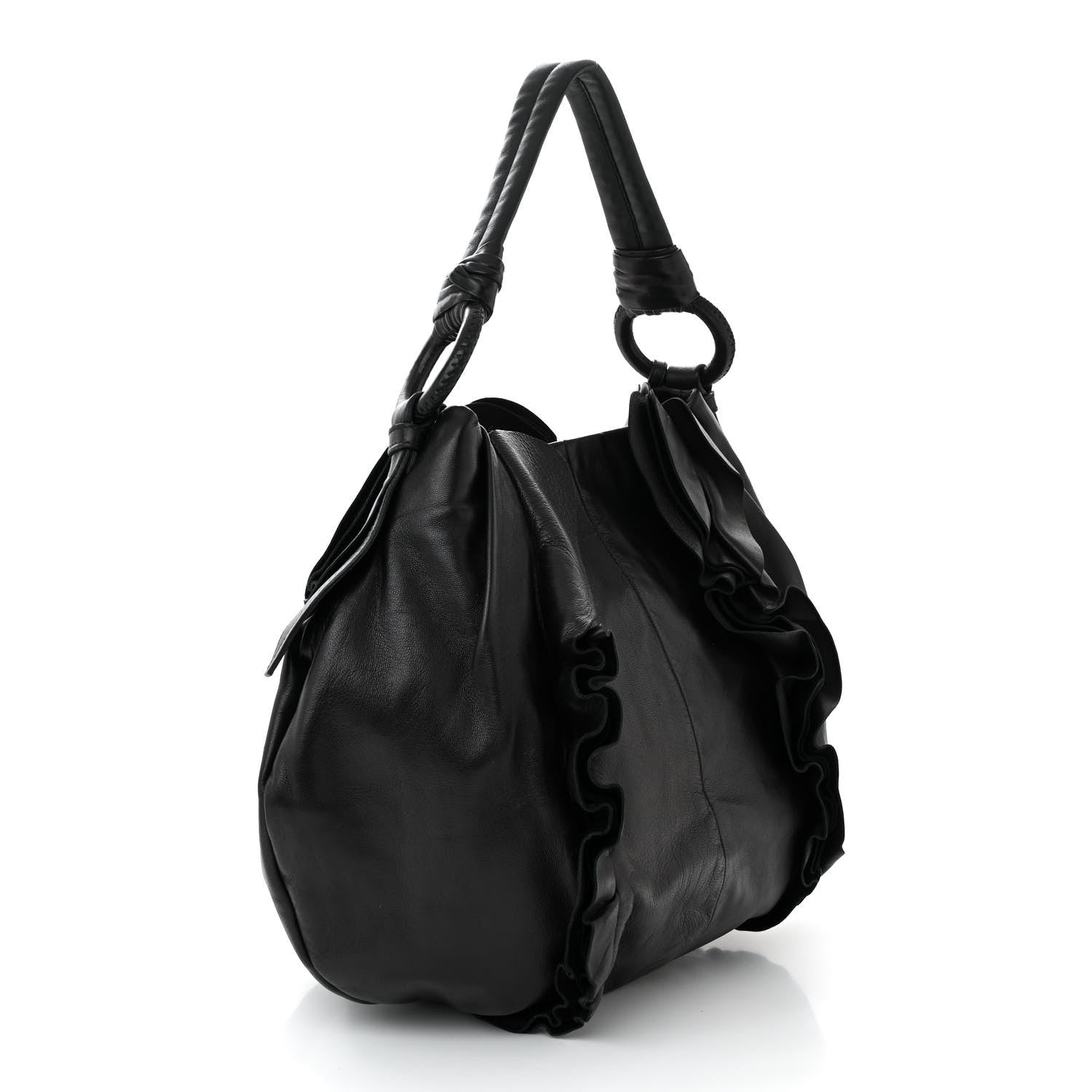 Prada Nappa Ruffle Hobo Black 3 of 9