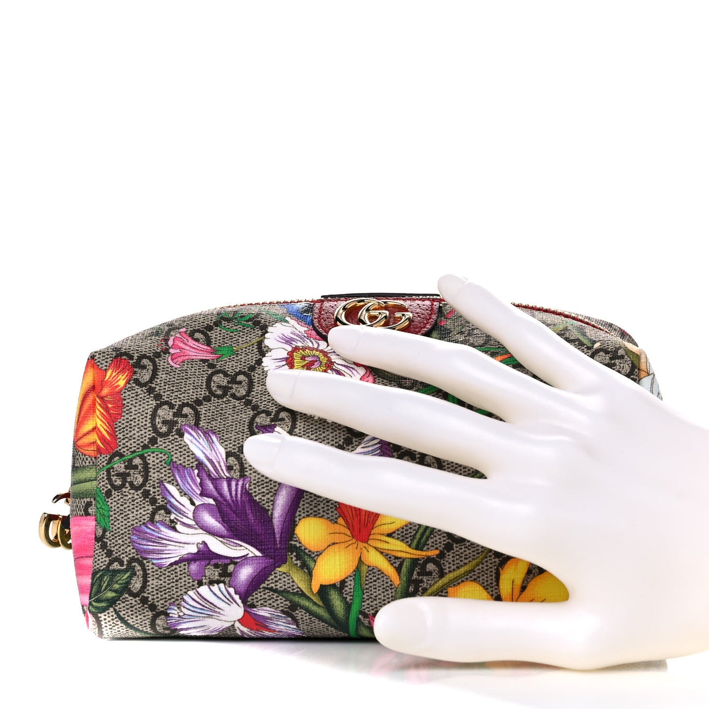 Soft GG Supreme Monogram Flora Calfskin Medium Ophidia Cosmetic Case Beige Ebony Multicolor Rosso