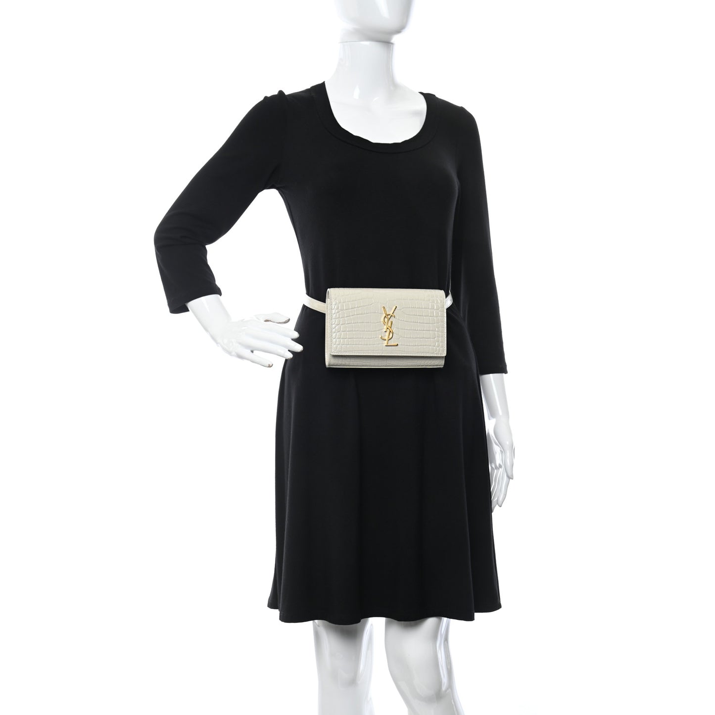 Calfskin Crocodile Embossed Monogram Kate Belt Bag Crema Soft