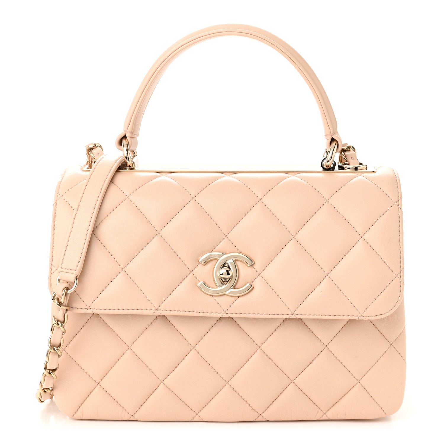 CHANEL Lambskin Quilted Small Trendy CC Dual Handle Flap Bag in the color Beige by FASHIONPHILE
