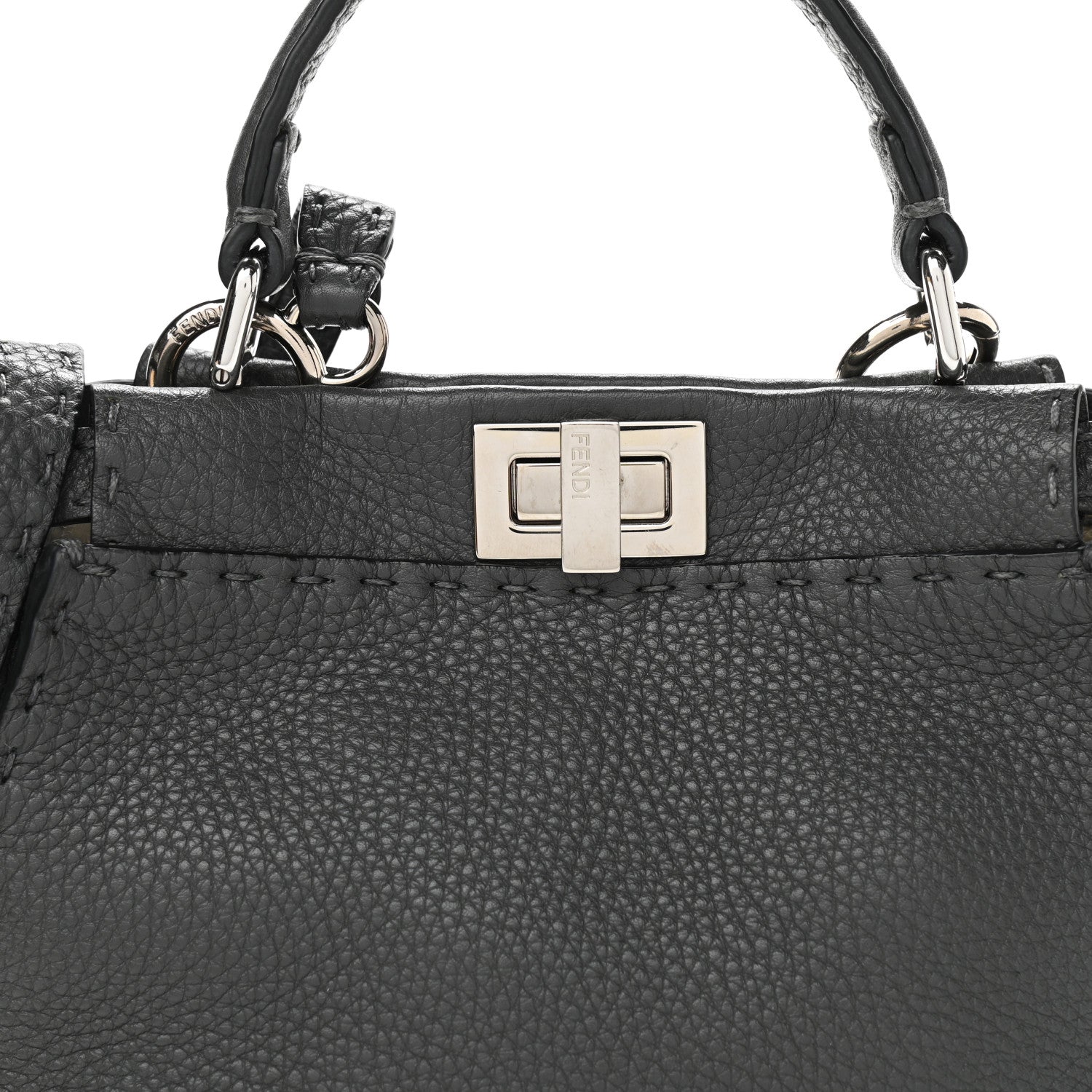 Fendi Cuoio Romano Selleria Bi-Color Mini Peekaboo Iconic Satchel Asfalto Latte 9 of 11