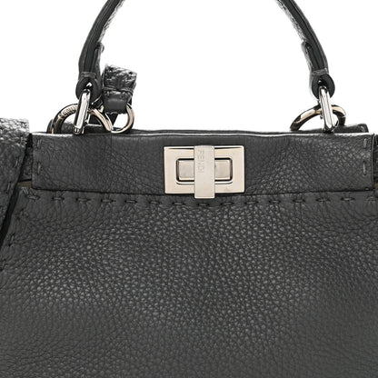 Fendi Cuoio Romano Selleria Bi-Color Mini Peekaboo Iconic Satchel Asfalto Latte 9 of 11