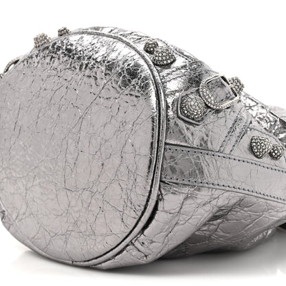 Balenciaga Metallic Agneau Arena Crystal Le Cagole Bucket Bag XS Silver 9 of 10