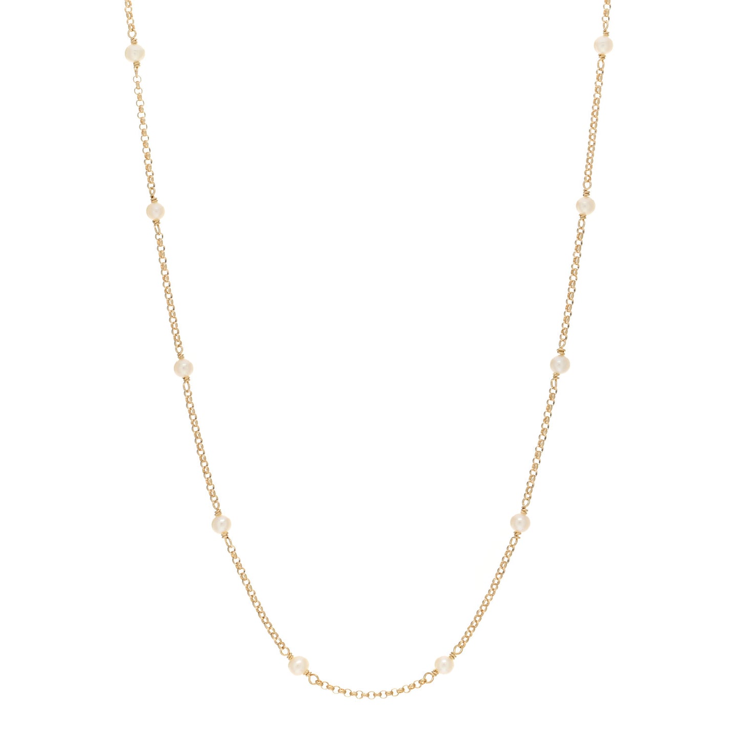 18K Yellow Gold Freshwater Pearl Cable Collectibles Station Necklace
