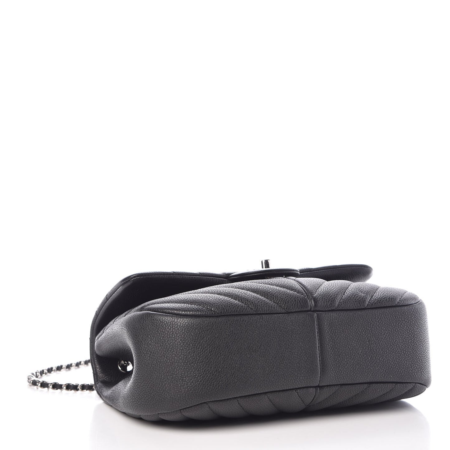 Caviar Chevron Quilted Small Puffy CC Flap Black