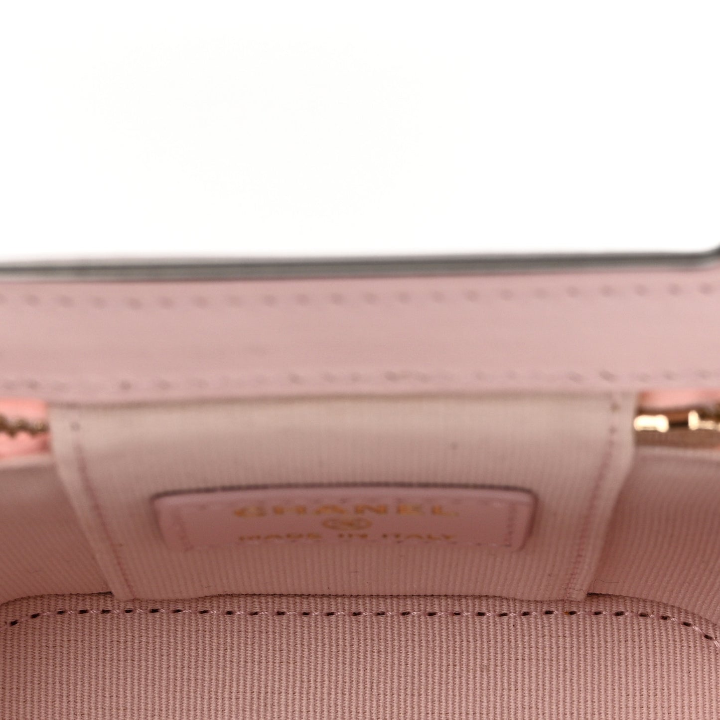 Lambskin Quilted Enamel Coco Mini Vanity Case With Chain Pink