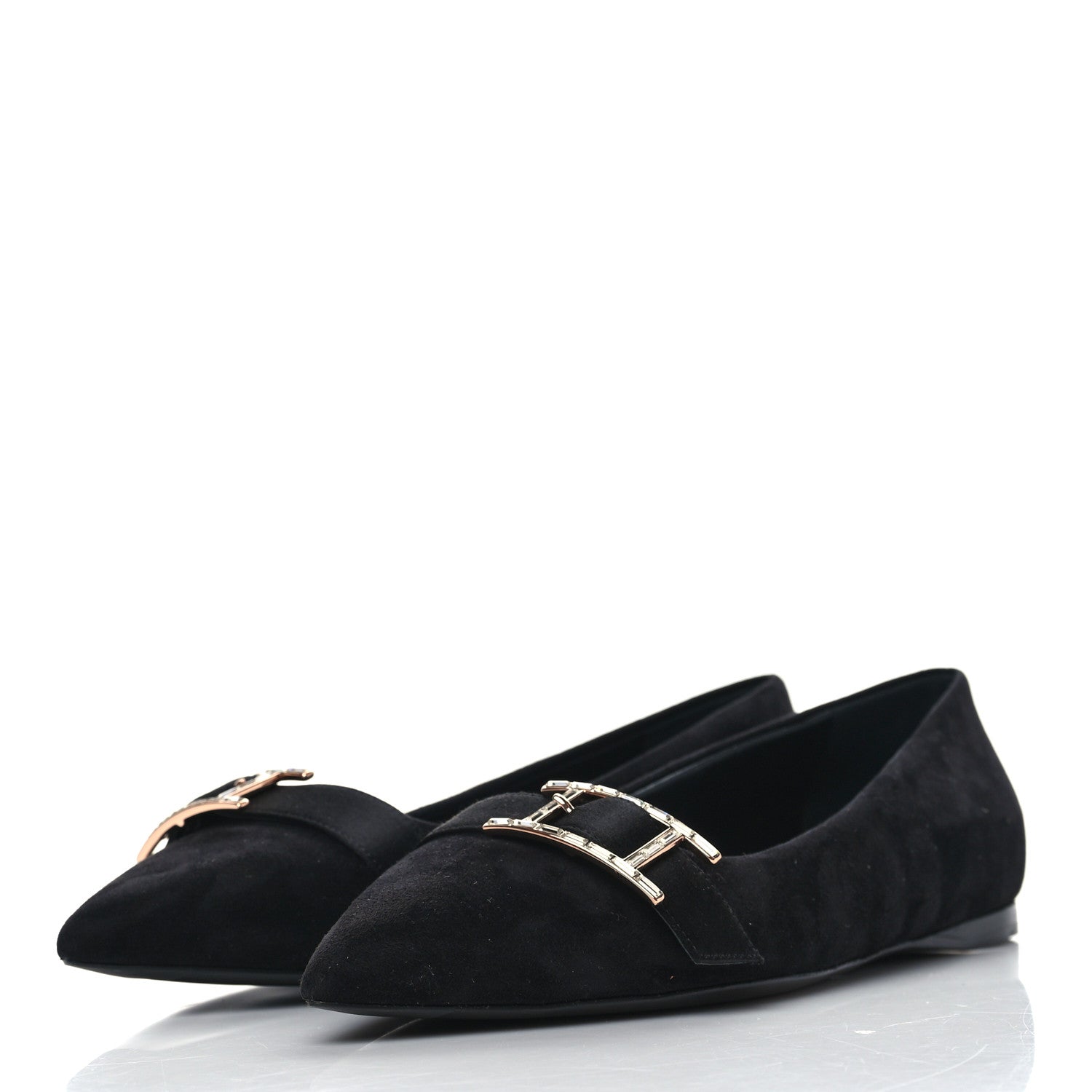 Hermes Suede Goatskin Crystal Douce Ballerina Flats 36 Black 3 of 8
