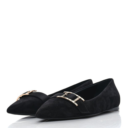 Hermes Suede Goatskin Crystal Douce Ballerina Flats 36 Black 3 of 8