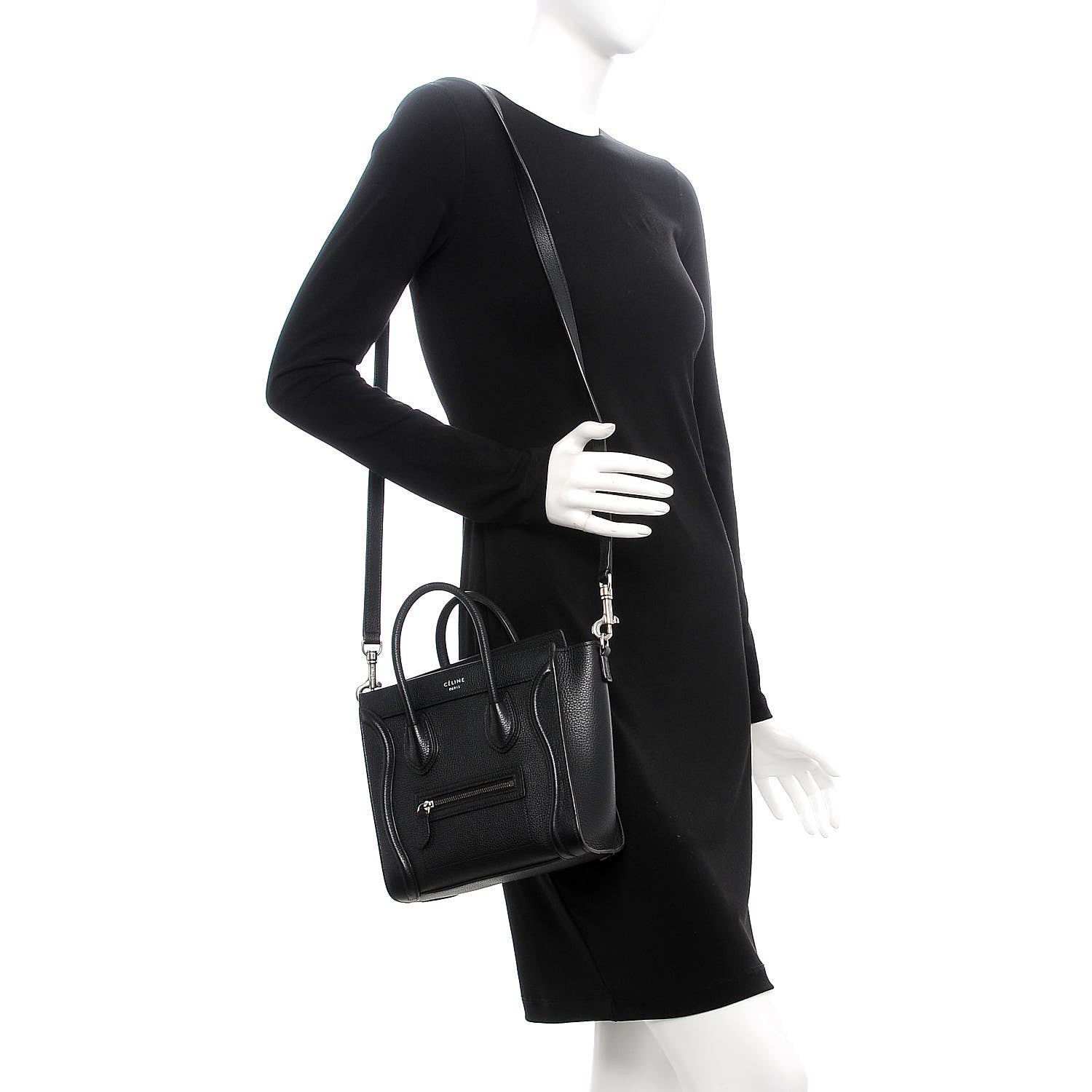 Celine Drummed Calfskin Nano Luggage Black 2 of 9