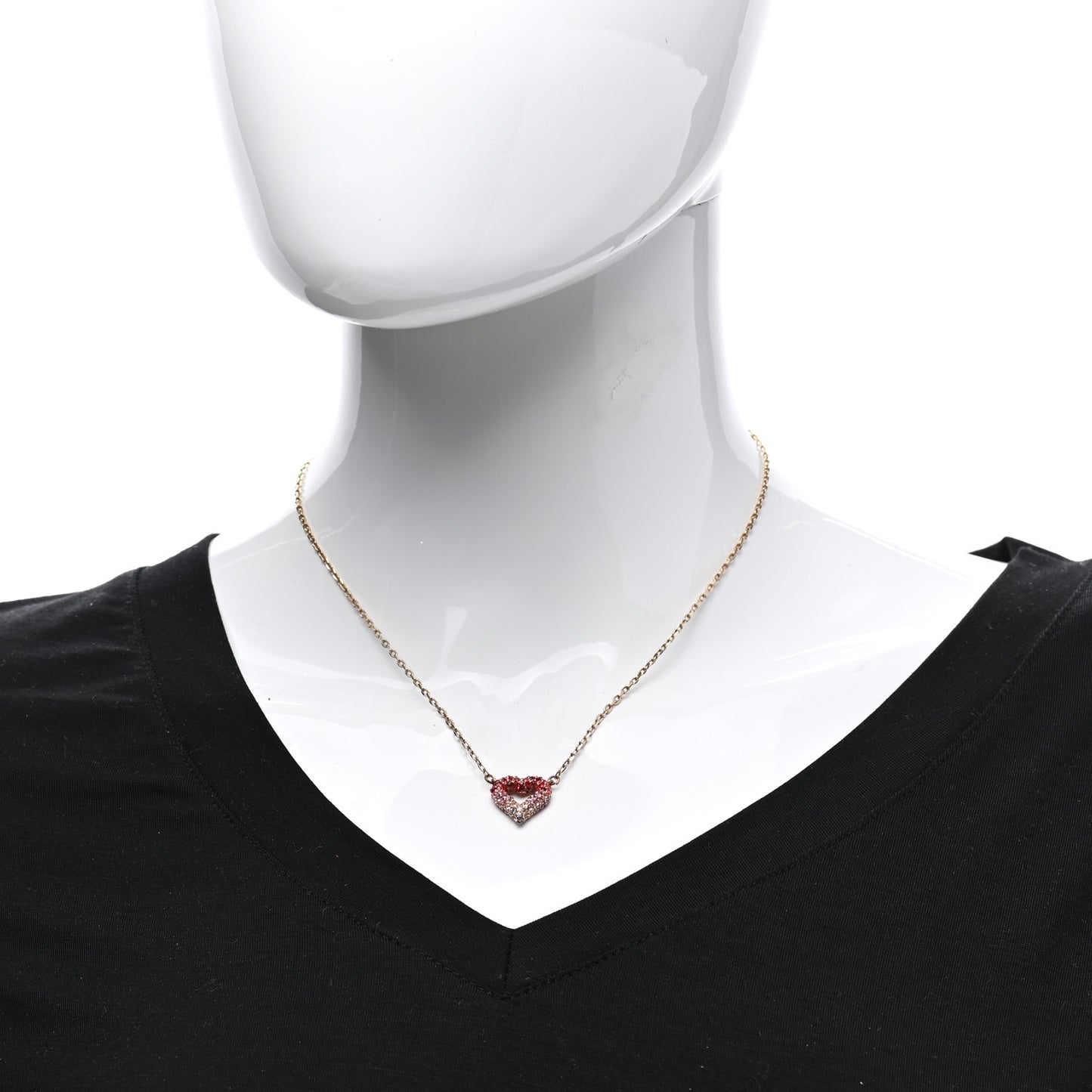 Swarovski LV and V Heart Strass Necklace Rose Gold