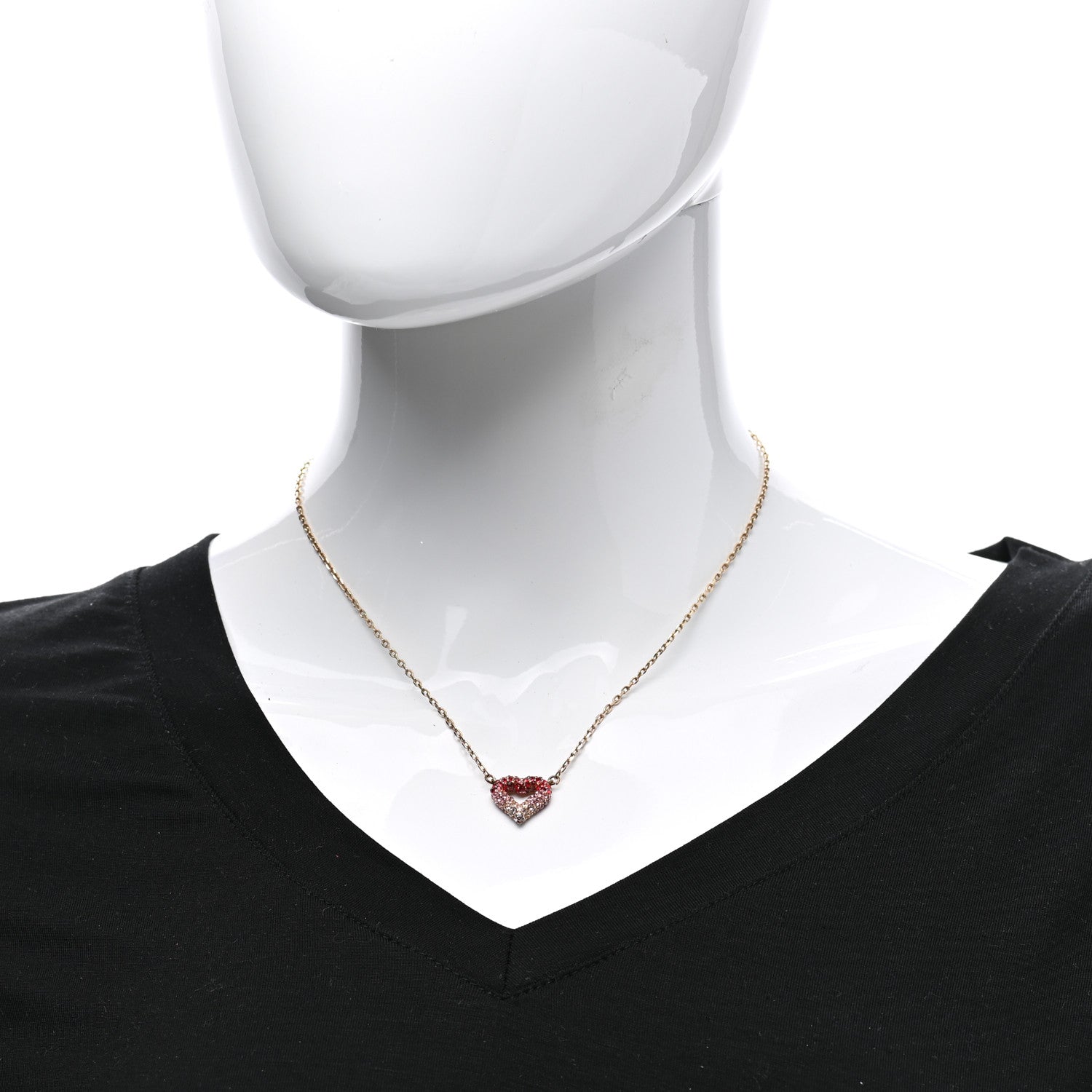Louis Vuitton Swarovski LV and V Heart Strass Necklace Rose Gold 2 of 7