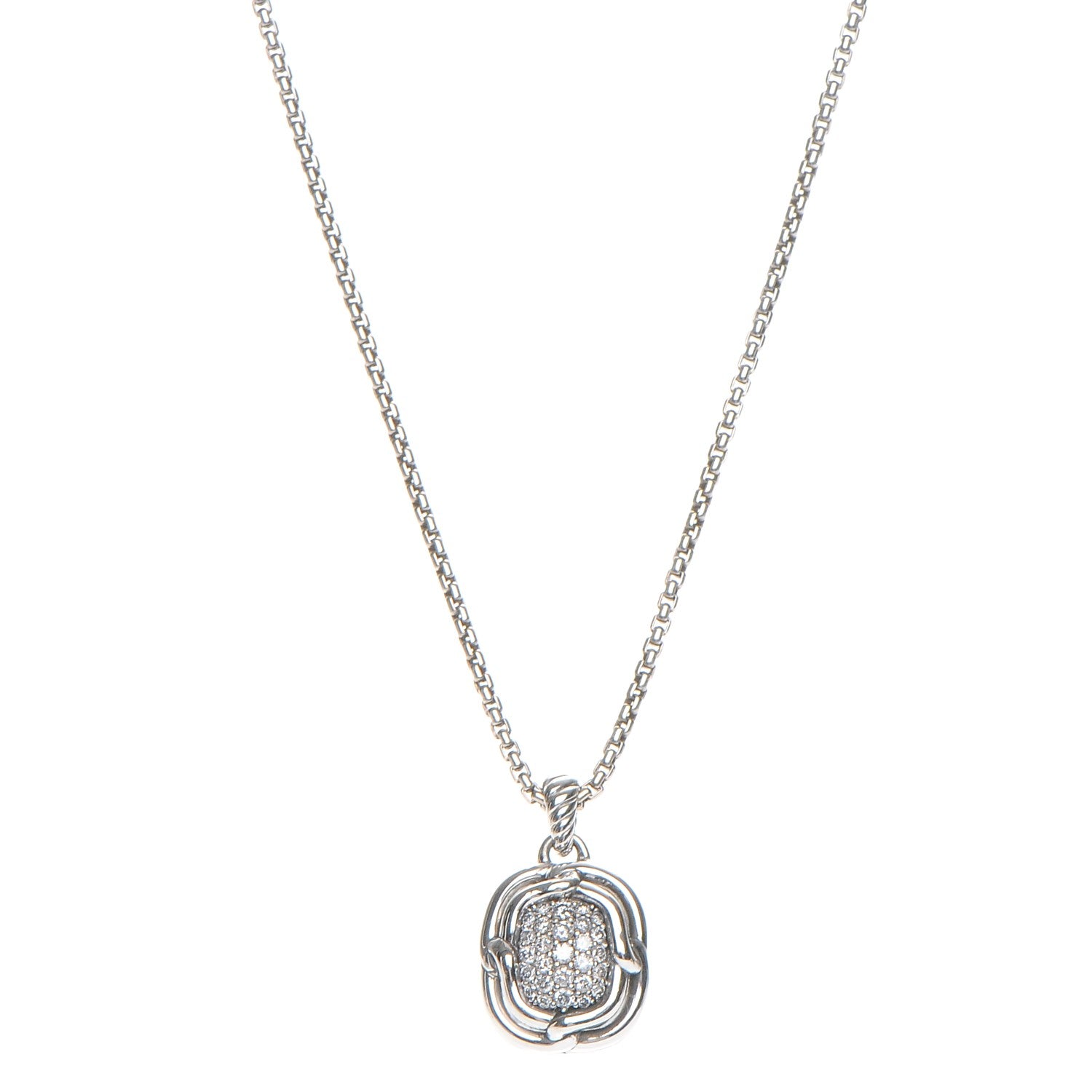 David Yurman Sterling Silver Diamond 10mm Labyrinth Pendant Necklace 1 of 6