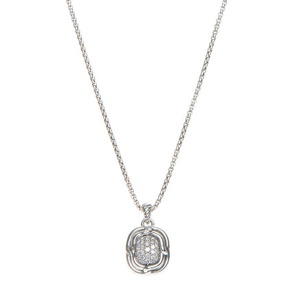 David Yurman Sterling Silver Diamond 10mm Labyrinth Pendant Necklace 1 of 6