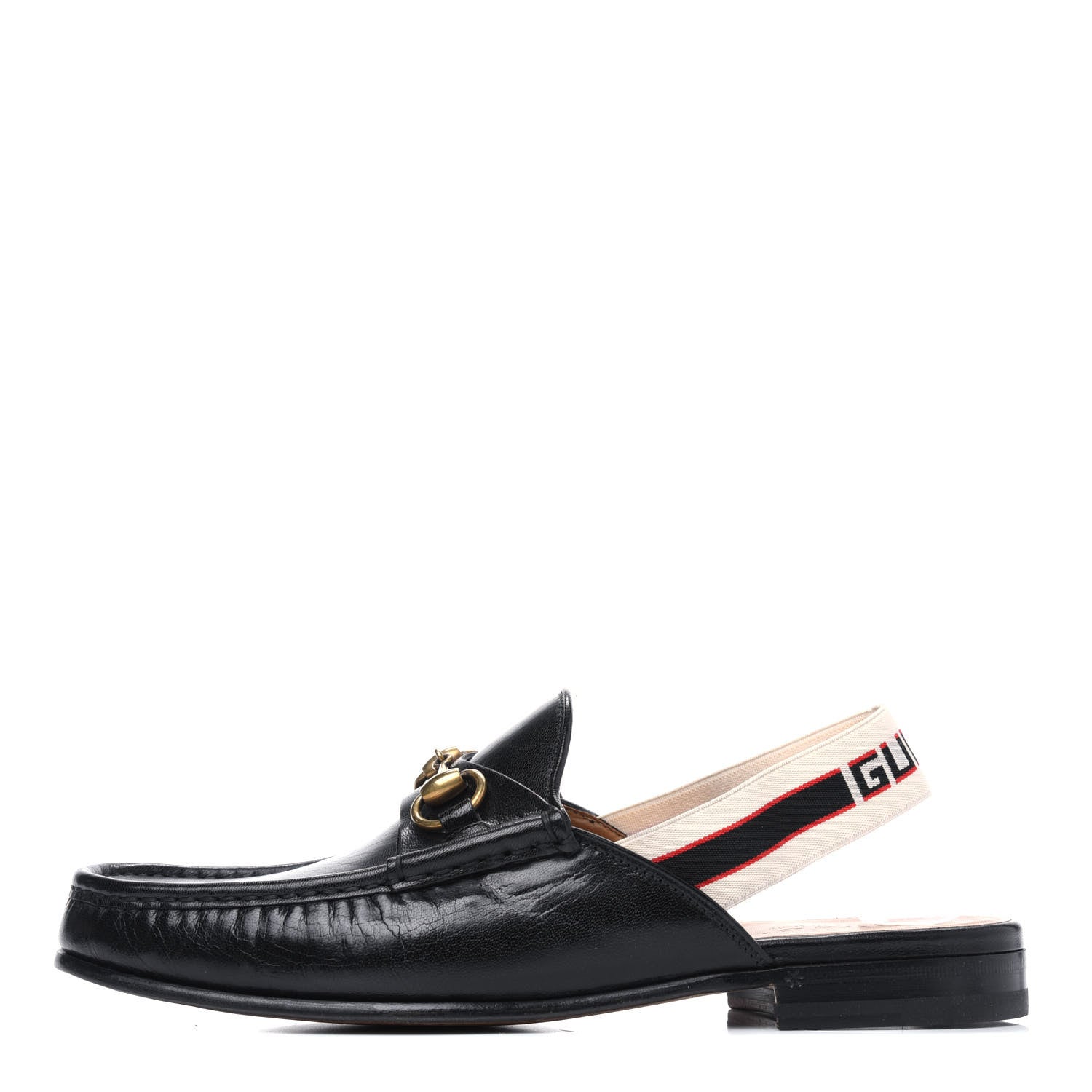 Gucci Goatskin Stripe Mens Horsebit Slingback Slippers 8.5 Black 1 of 17