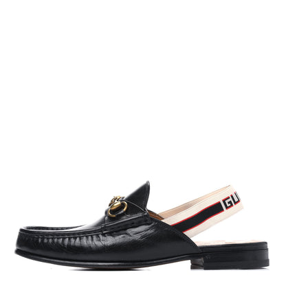 Gucci Goatskin Stripe Mens Horsebit Slingback Slippers 8.5 Black 1 of 17