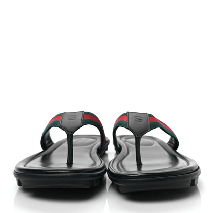 Gucci Nylon Calfskin Web Mens Cleat Sole Thong Sandals 8 Black Red Blue 2 of 8