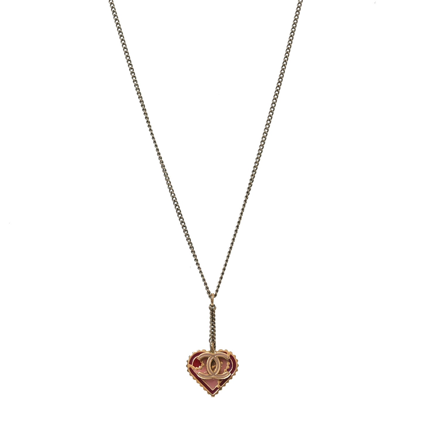 Enamel Heart CC Charm Necklace Gold