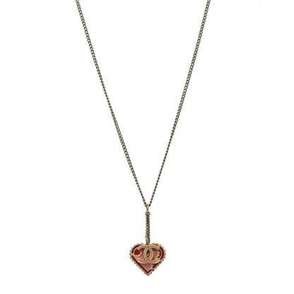 Chanel Enamel Heart CC Charm Necklace Gold 1 of 5