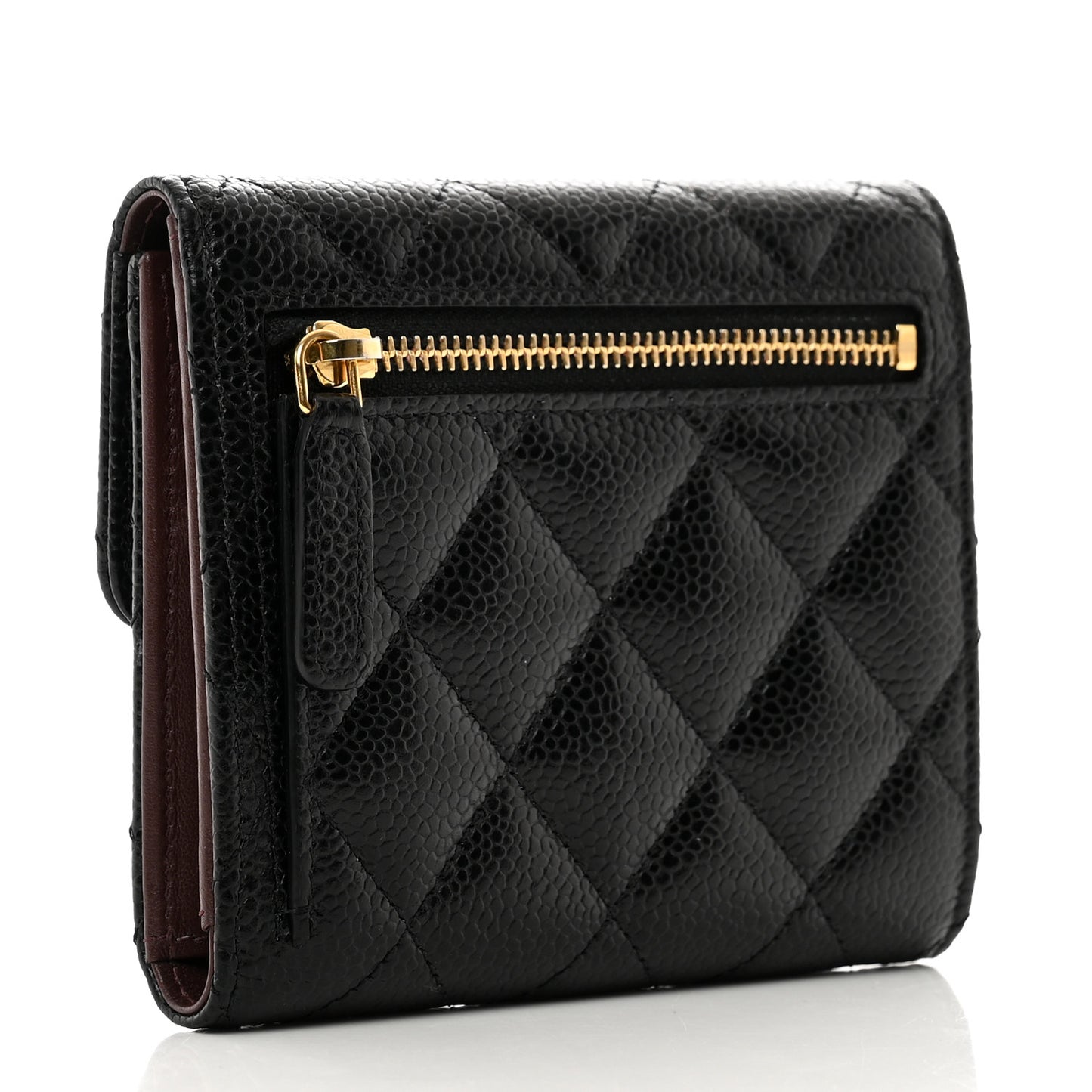 Caviar Quilted Compact Flap Wallet Black
