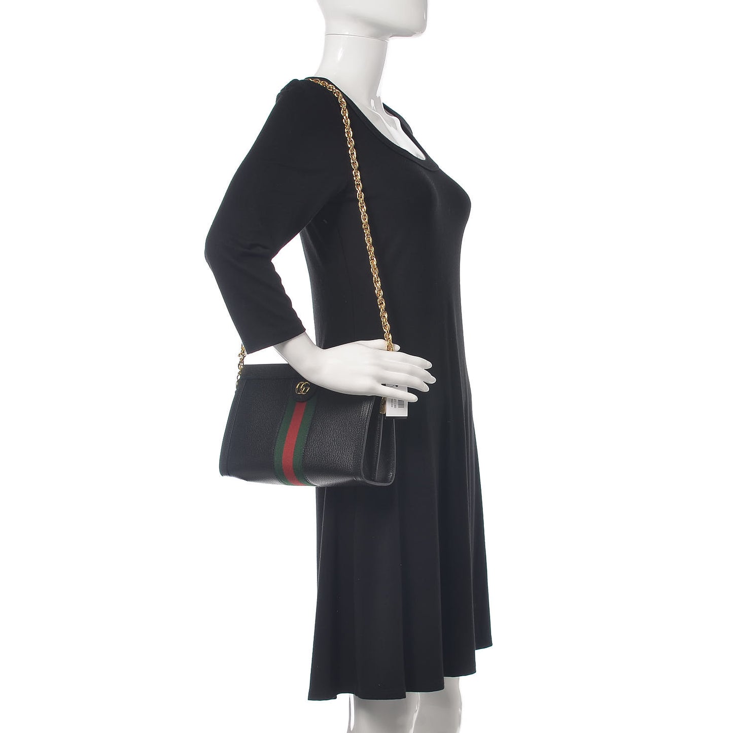 Calfskin GG Web Small Ophidia Chain Shoulder Bag Black