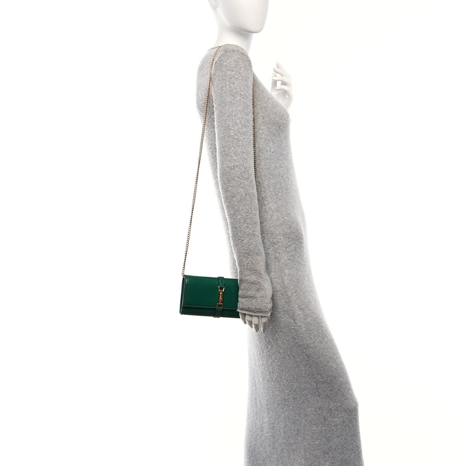 Gucci Snakeskin Jackie 1961 Chain Wallet Green 2 of 11