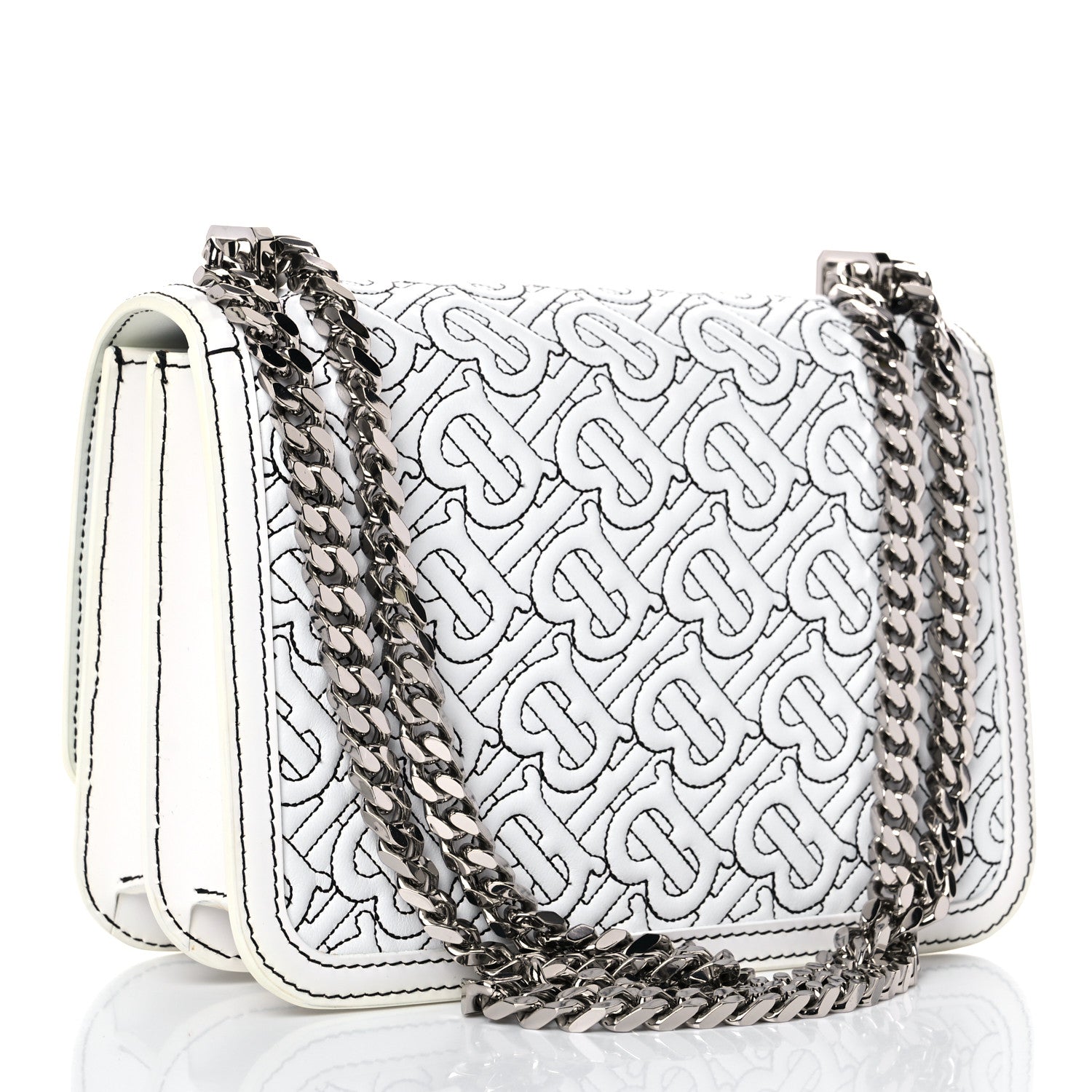 Burberry Calfskin Monogram Embossed Small TB Chain Bag Optic White 3 of 15