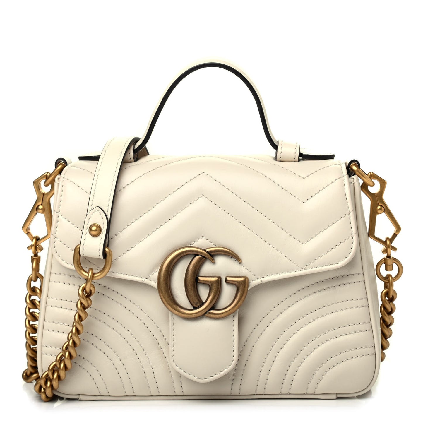 Calfskin Matelasse Mini GG Marmont Top Handle Shoulder Bag White