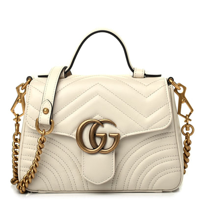 Gucci Calfskin Matelasse Mini GG Marmont Top Handle Shoulder Bag White 1 of 4
