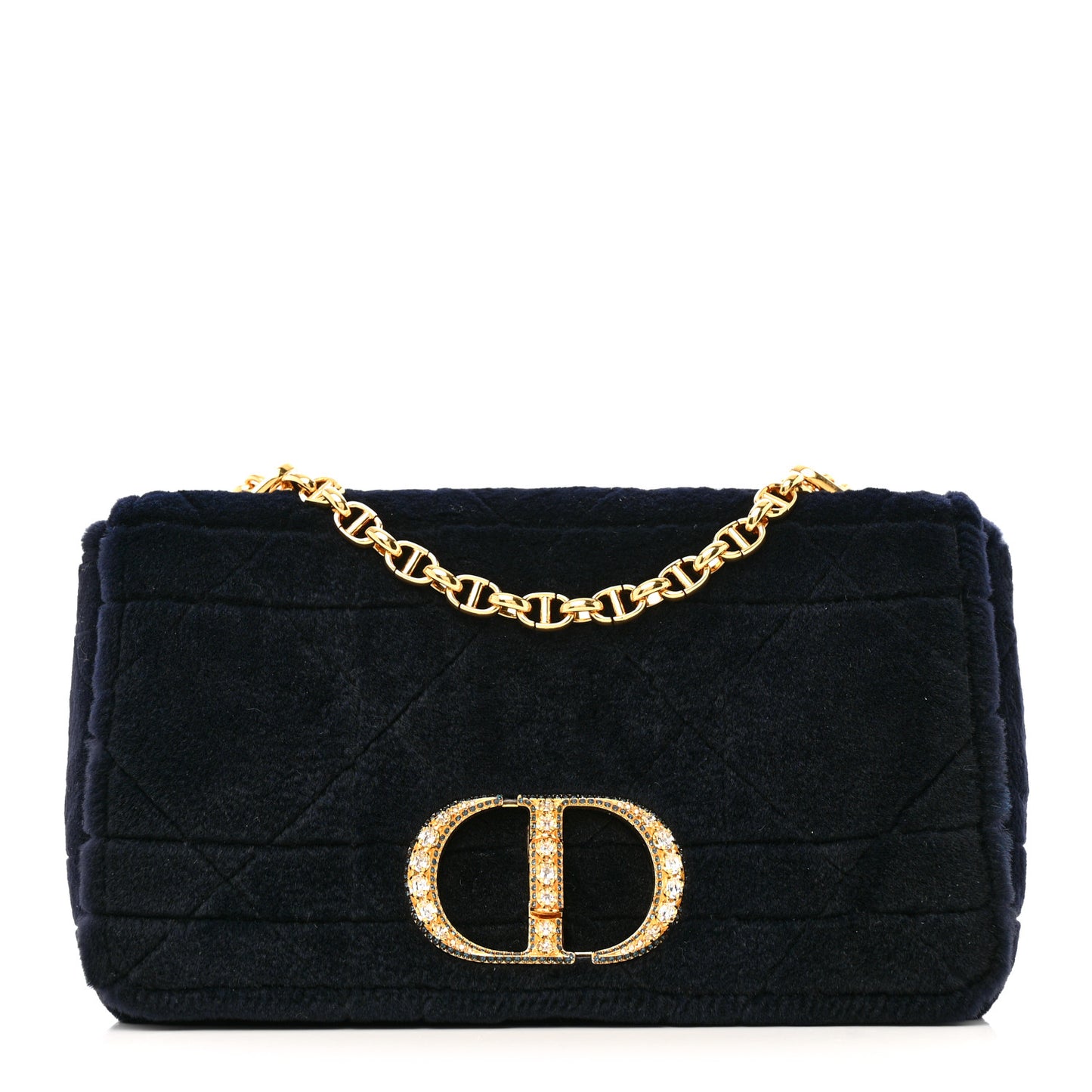 Rabbit Fur Alligator Crystal Cannage Medium Caro Bag Navy