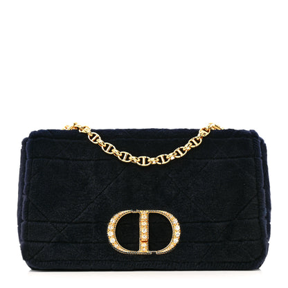 Christian Dior Rabbit Fur Alligator Crystal Cannage Medium Caro Bag Navy 1 of 12