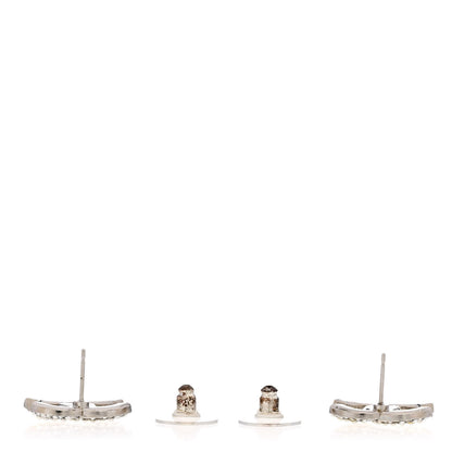 Chanel Pearl Crystal CC Snow Palace Earrings Silver 3 of 5