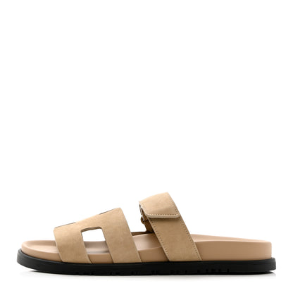 Hermes Suede Goatskin Womens Chypre Sandals 38 Beige Argile 1 of 12