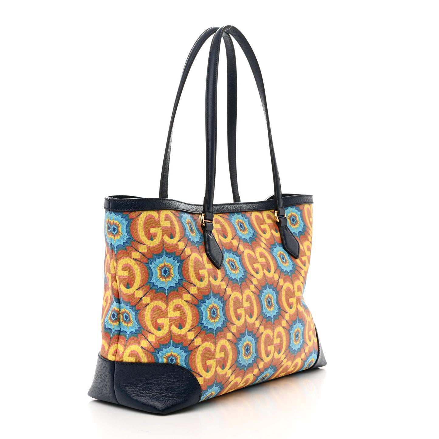 GG Supreme Kaleidoscope Calfskin Script Logo Gucci 100 Tote Bag Beige Green Blue