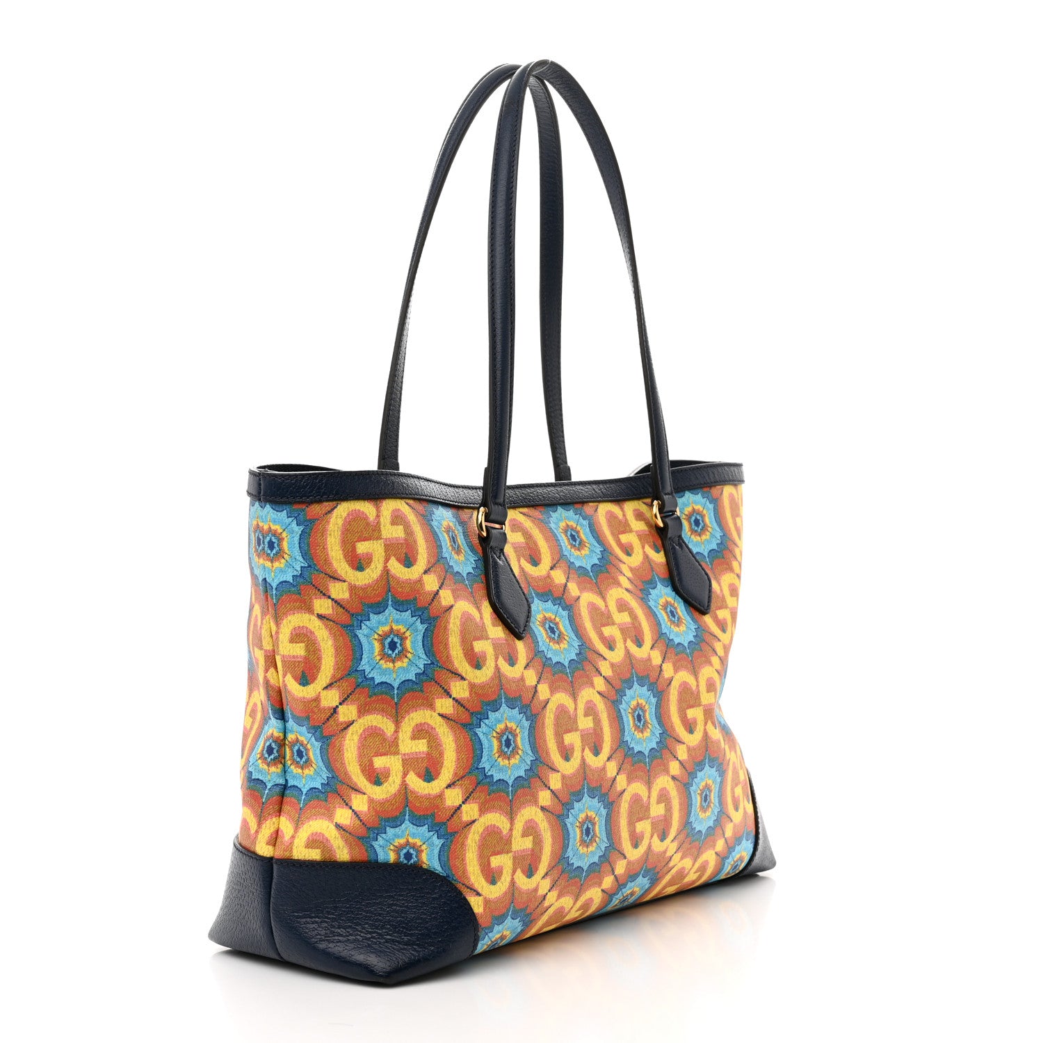 Gucci GG Supreme Kaleidoscope Calfskin Script Logo Gucci 100 Tote Bag Beige Green Blue 3 of 11