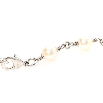 Chanel Graduated Pearl Crystal CC Long Necklace Silver 4 of 5