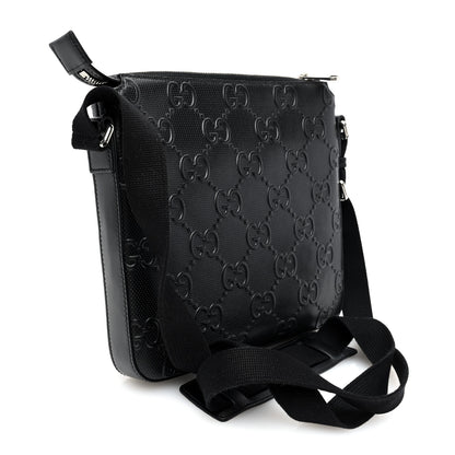 Gucci Calfskin GG Tennis Embossed Small Flat Messenger Bag Black 3 of 9