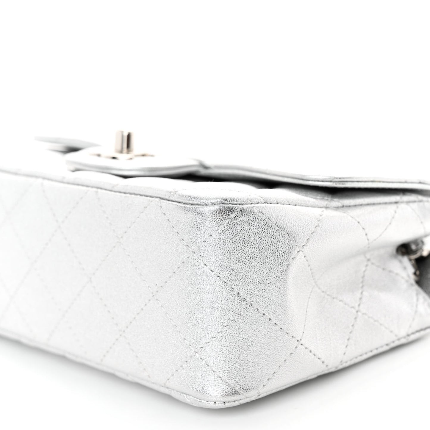 Metallic Lambskin Quilted Mini Rectangular Flap Silver