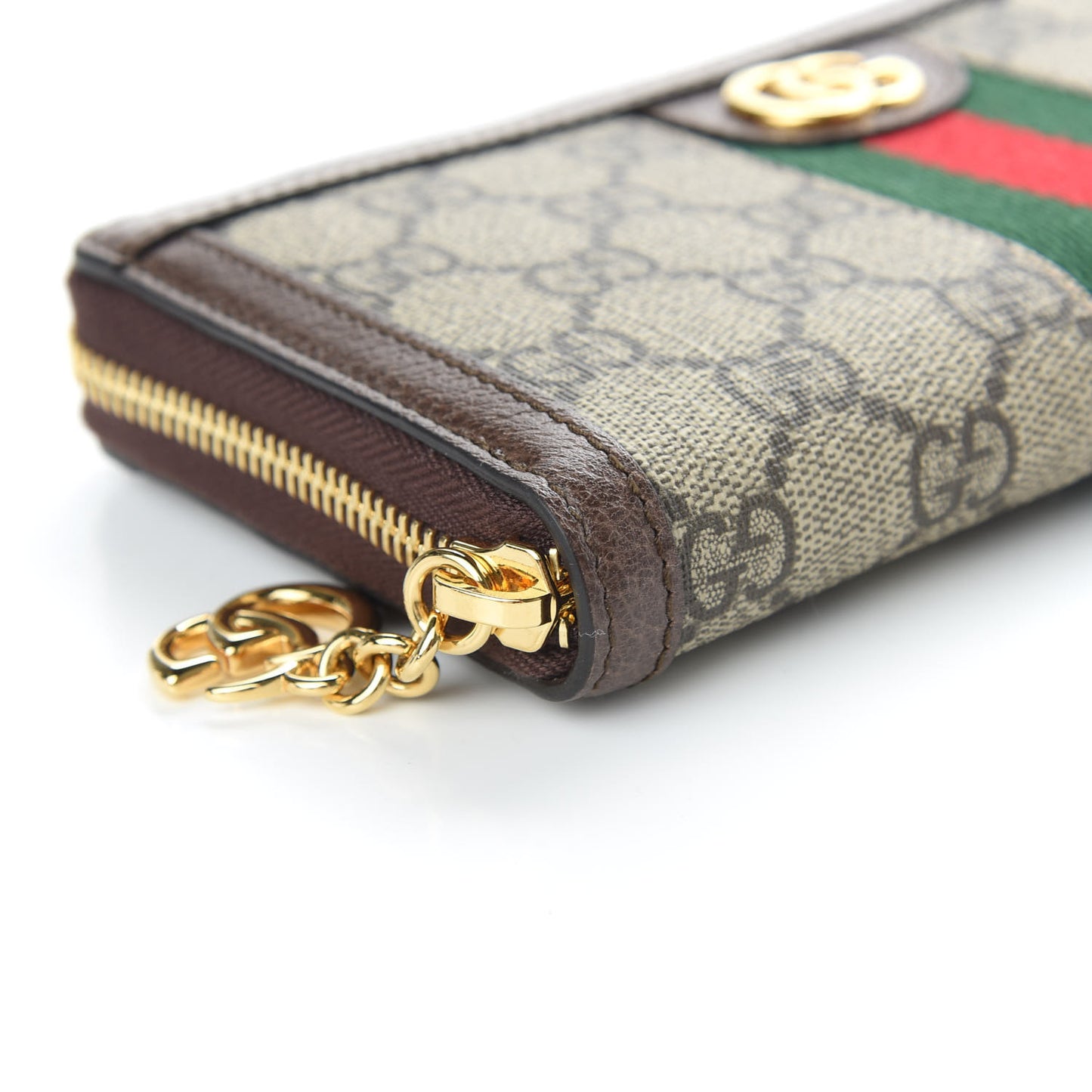 GG Supreme Monogram Web Ophidia Zip Around Wallet Brown