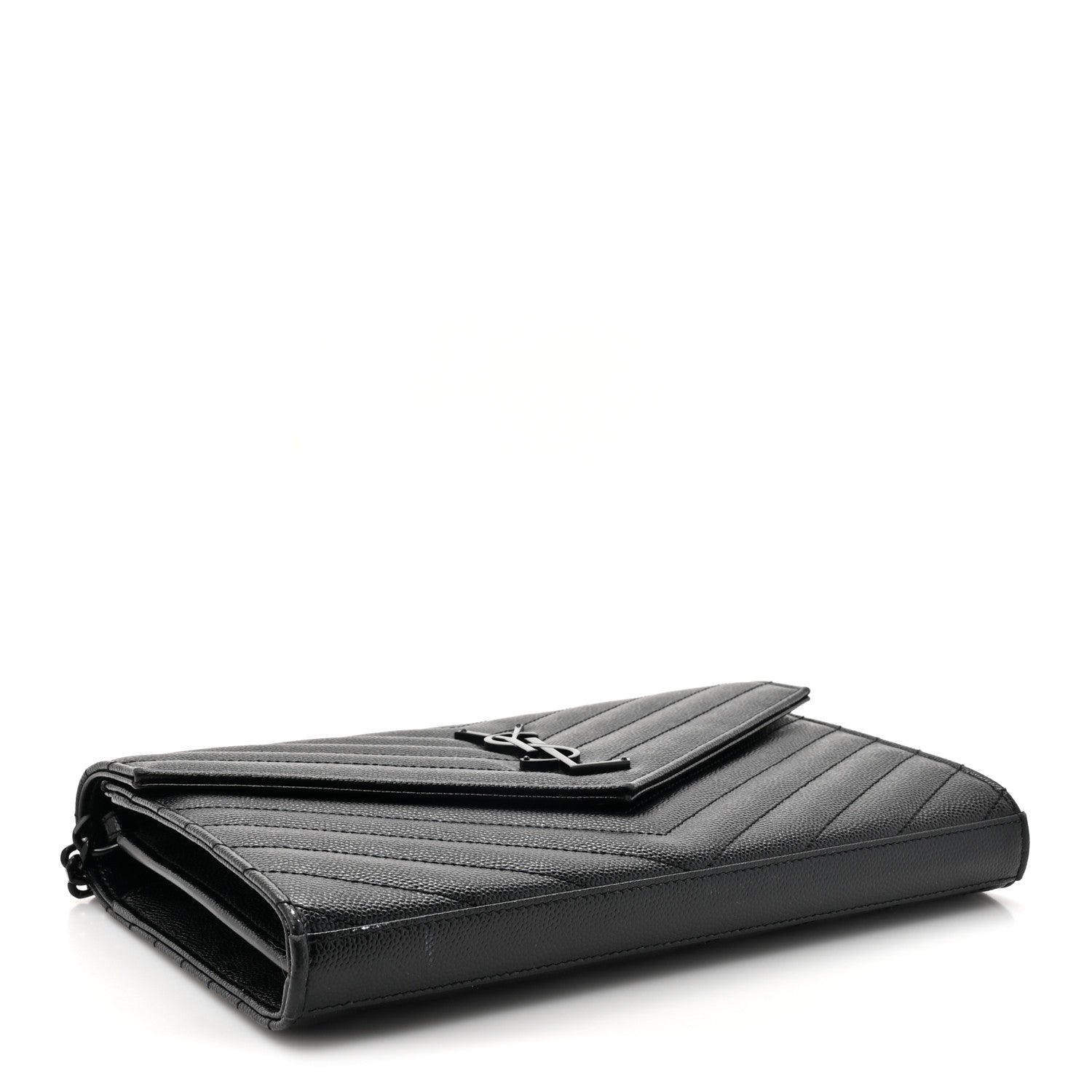 Saint Laurent Grain De Poudre Matelasse Chevron Monogram Monochrome Chain Wallet Black 4 of 15