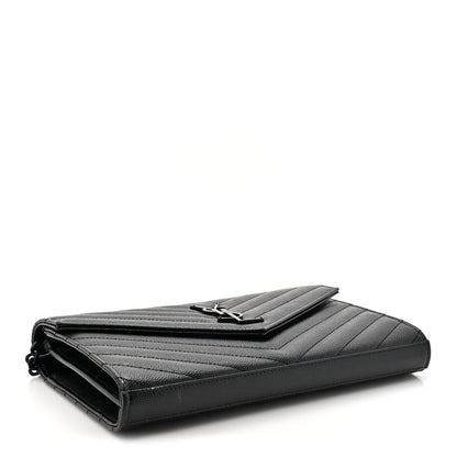 Saint Laurent Grain De Poudre Matelasse Chevron Monogram Monochrome Chain Wallet Black 4 of 15